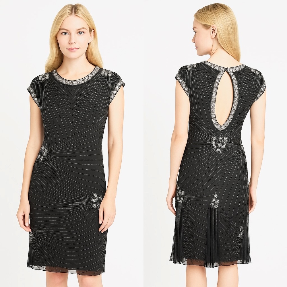 🖤 Vintage-Inspired Black Beaded Cocktail Dress-Size 8